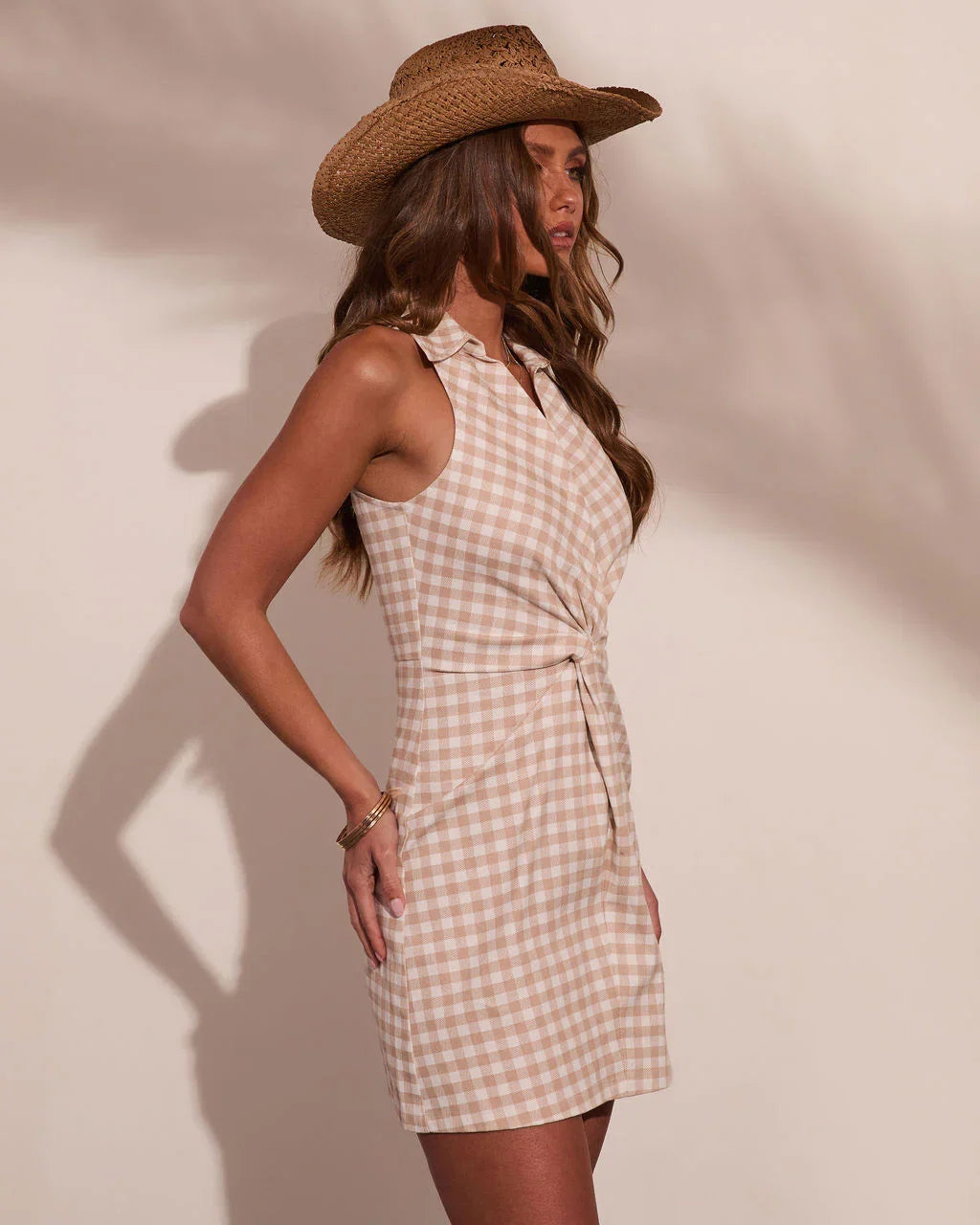 Kaycey Gingham Print Mini Shirt Dress