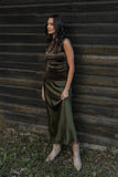 Nellie Satin Midi Skirt Olive
