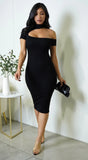 Eryndra Mock Neck Cut Out Midi Dress Black