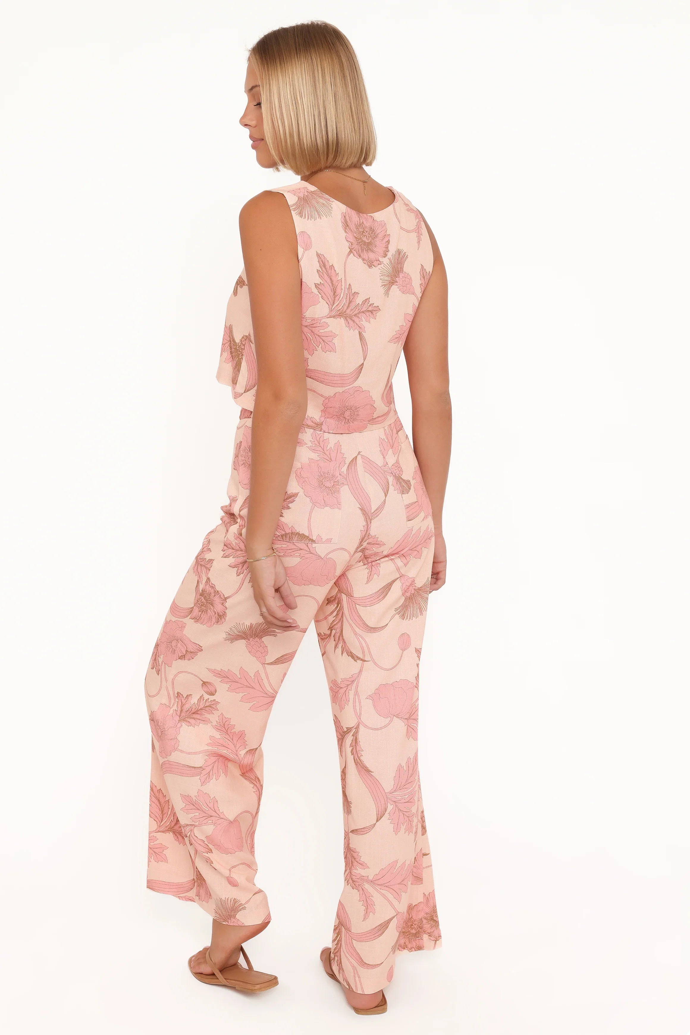 Brayden Wide Leg Linen Pant Pink Floral