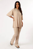Silvie Short Sleeve Knitted Set Beige