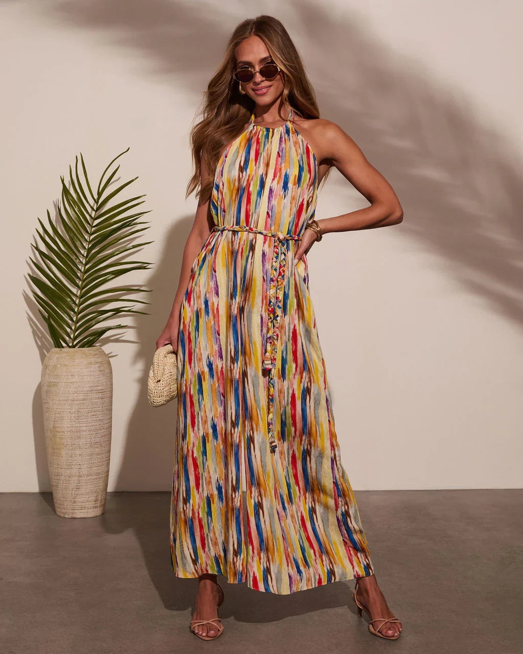 Magic Hour Halter Waist Tie Jumpsuit