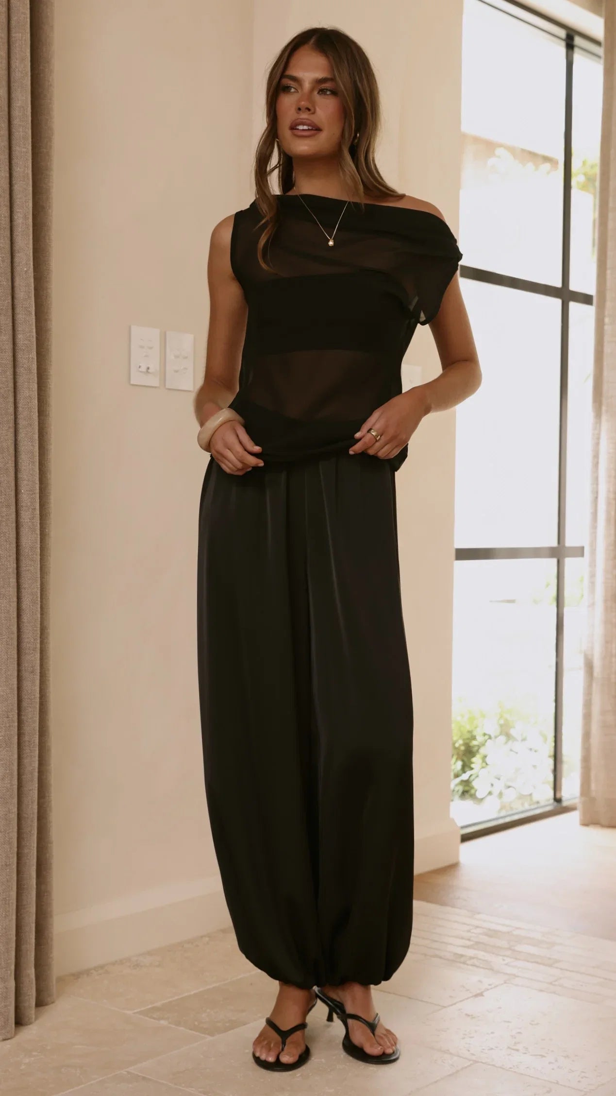 Zabella Sheer Off Shoulder Top Black