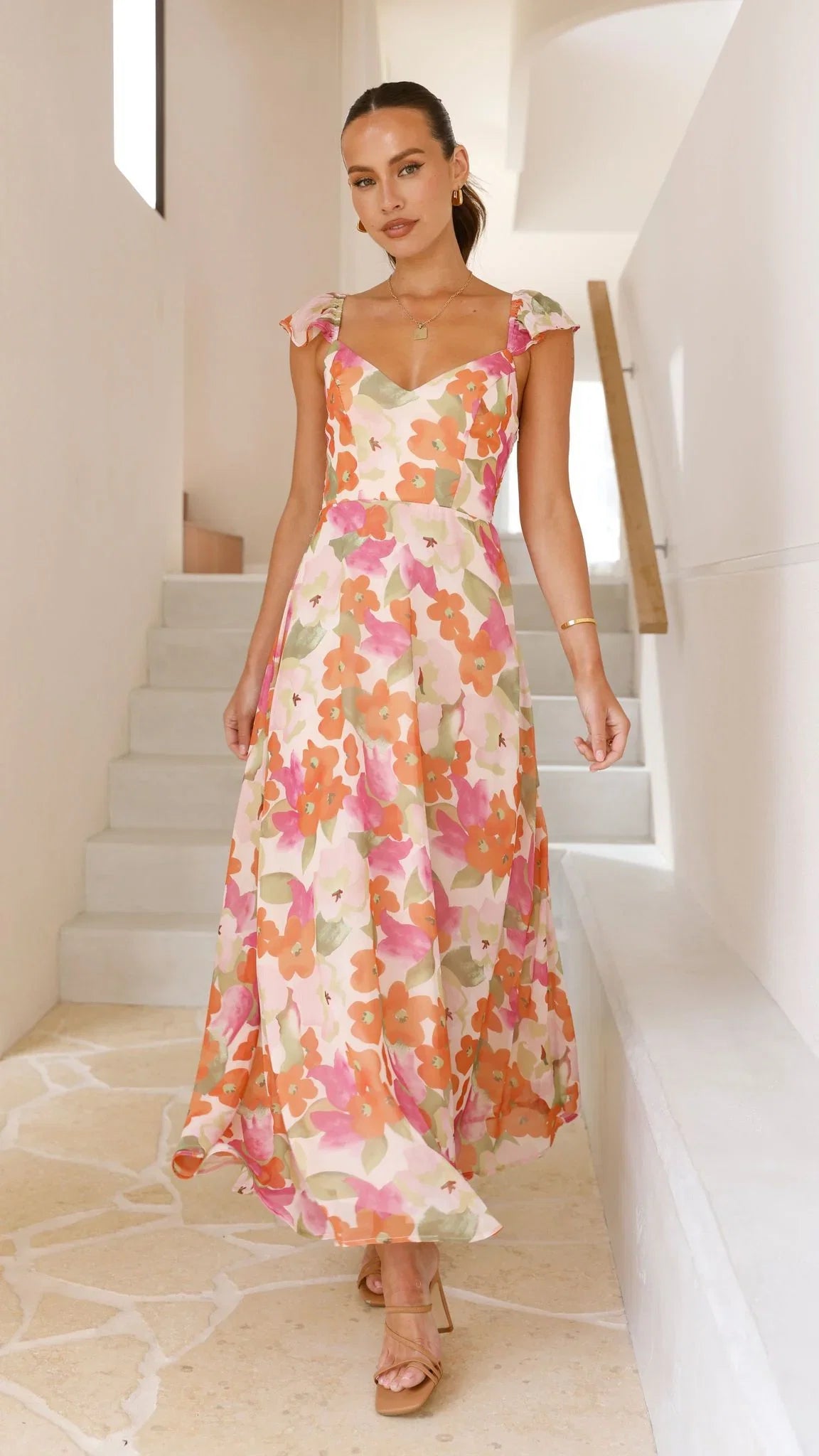 Calais Maxi Dress Orange Floral