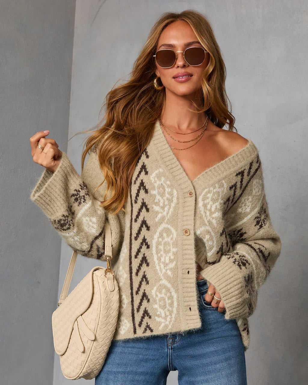 Oat Loop Abstract Print Cardigan