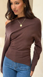 Eleora Long Sleeve Asymmetrical Top Brown