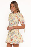 Kaelyn Gather Mini Dress Yellow Floral