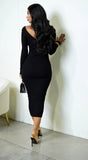 Lio Off Shoulder Ribbed Midi Dress Black