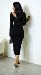 Lio Off Shoulder Ribbed Midi Dress Black
