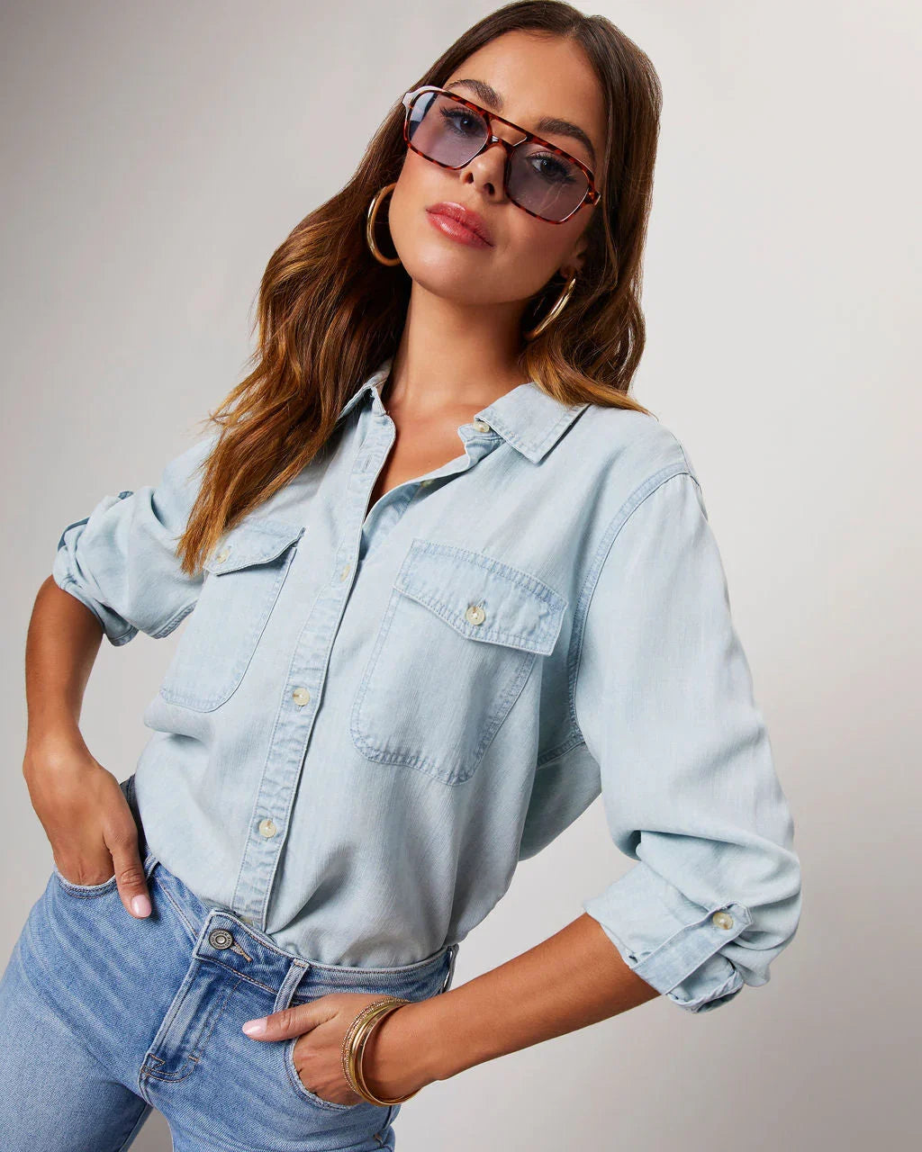 Saligh Pocketed Button Down Top