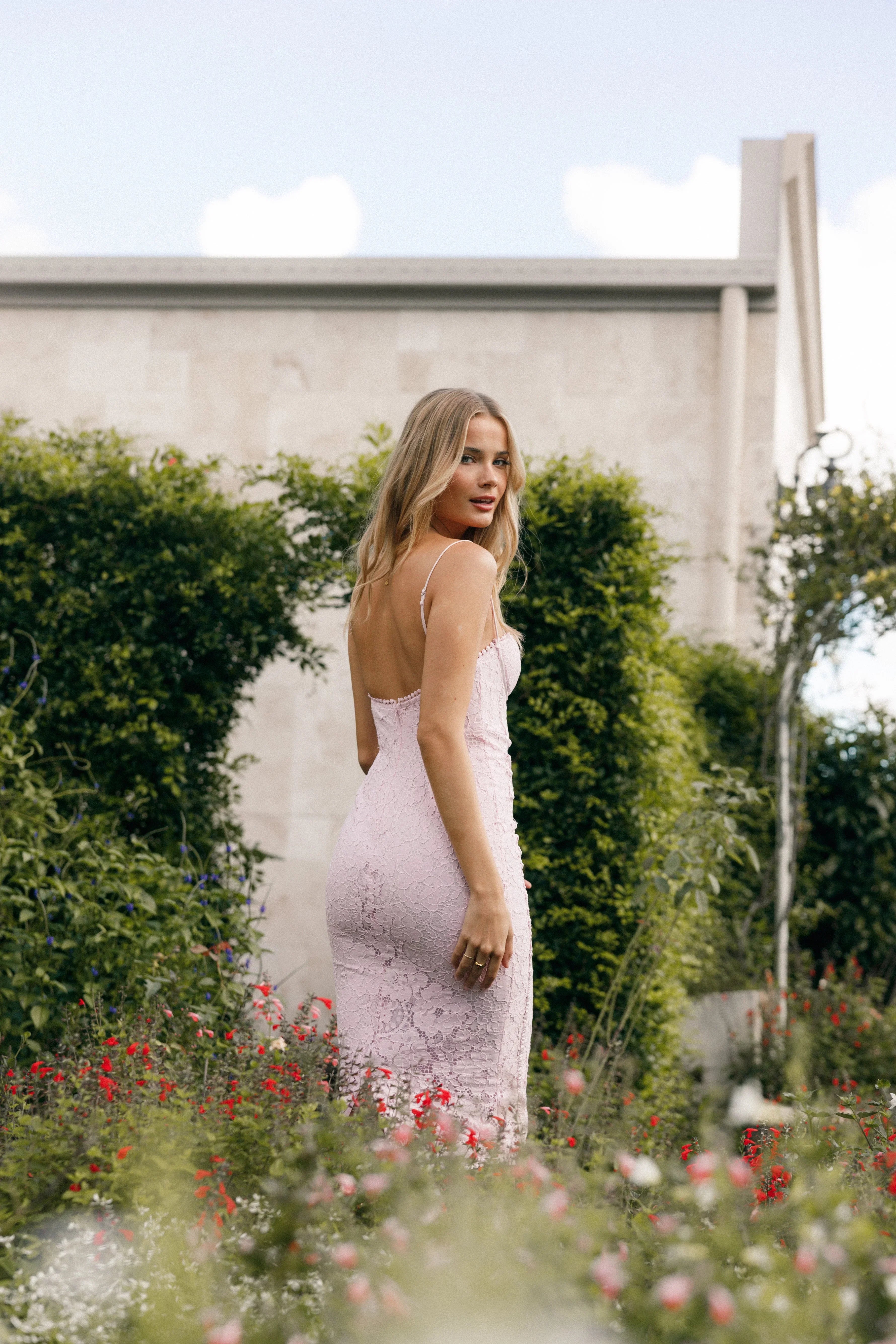 Allegra Lace Midi Dress Pink
