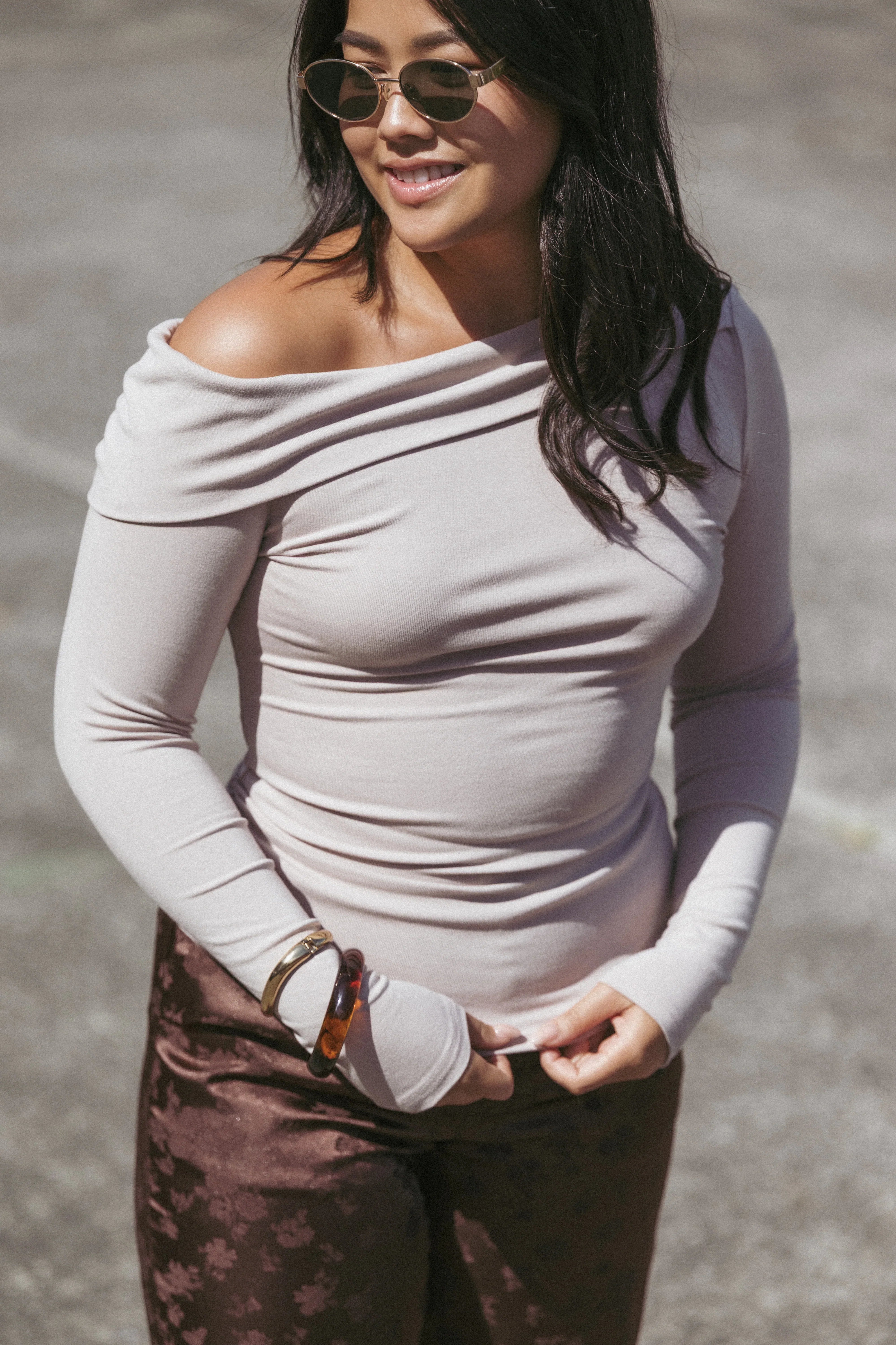Liah Off Shoulder Knit Top Grey