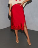 Oleandra Satin Lace Trim Midi Skirt