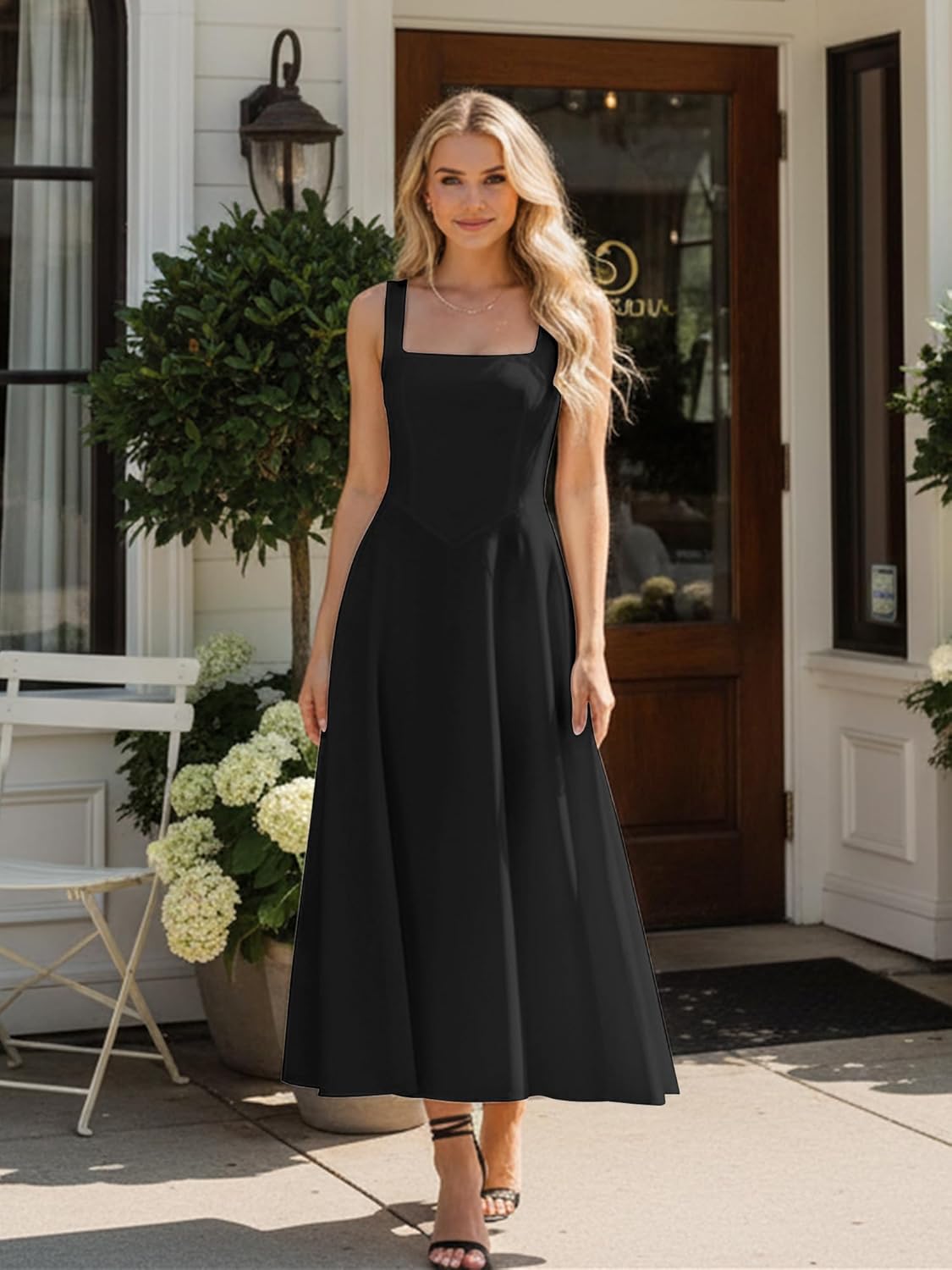 A Line Maxi Dress Smocked Ruffle Flowy Casual Long Dresses