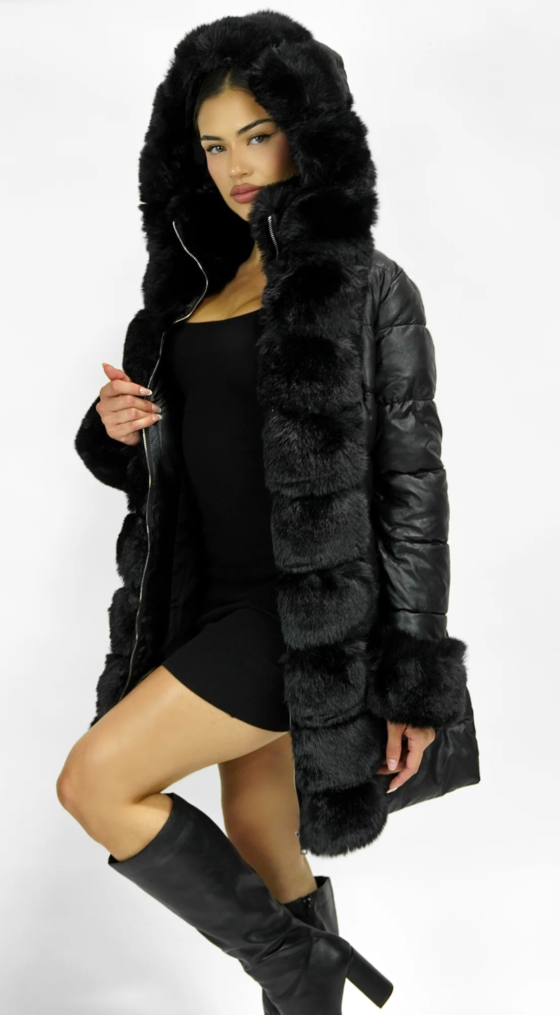 Glacier PU Puffer Fur Jacket Black