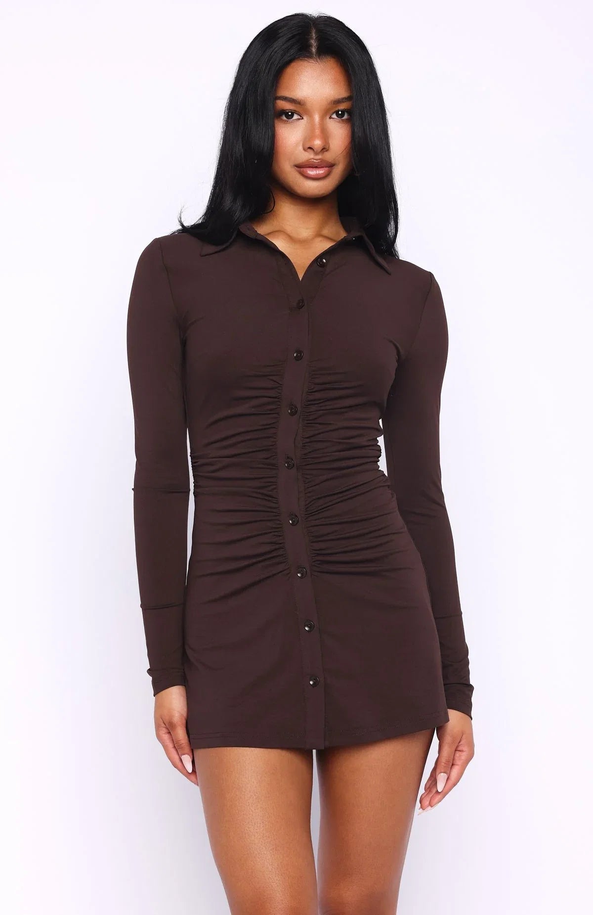Its All For You Long Sleeve Mini Dress Chocolate