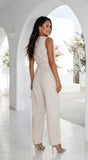 Zaylina Linen Waist Tie Jumpsuit Natural Beige