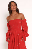 Domenica Shirred Long Sleeve Midi Dress Red Floral Bandana