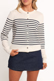 Gavi Button Front Striped Cardigan Off White Navy
