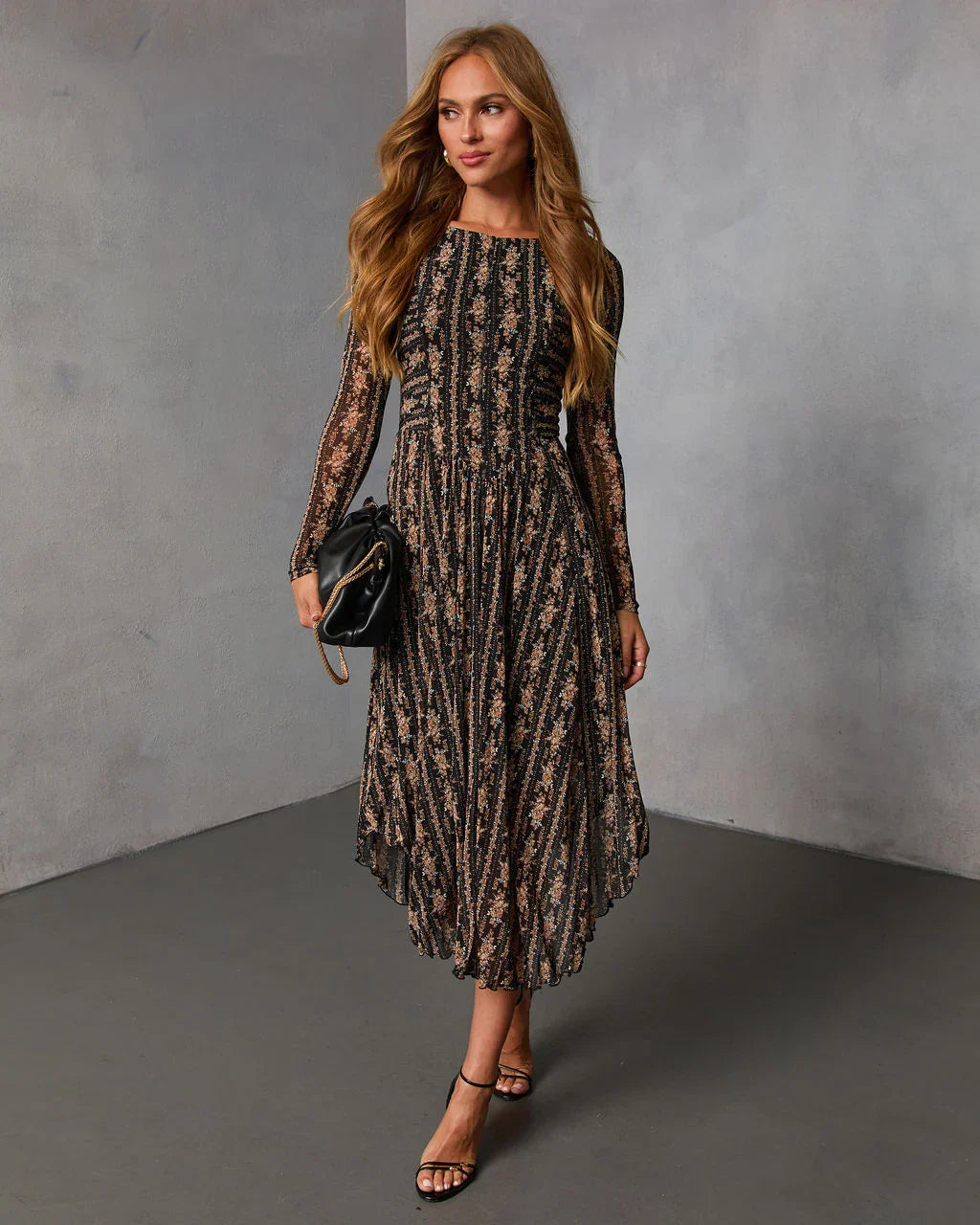 Rusted Rose Printed Mesh Midi Dress