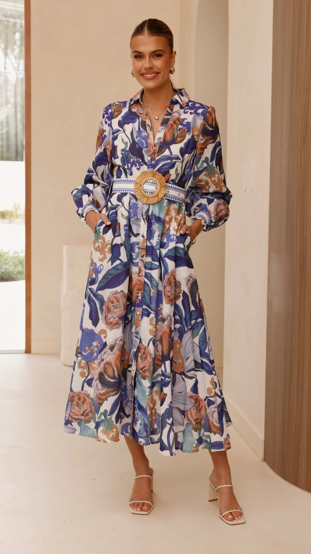 Aida Long Sleeve Maxi Dress Azure Blue