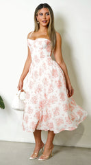 Knox Floral Flare Midi Dress White Orange