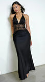 Ravena Lace Satin Detail Halter Maxi Dress Black