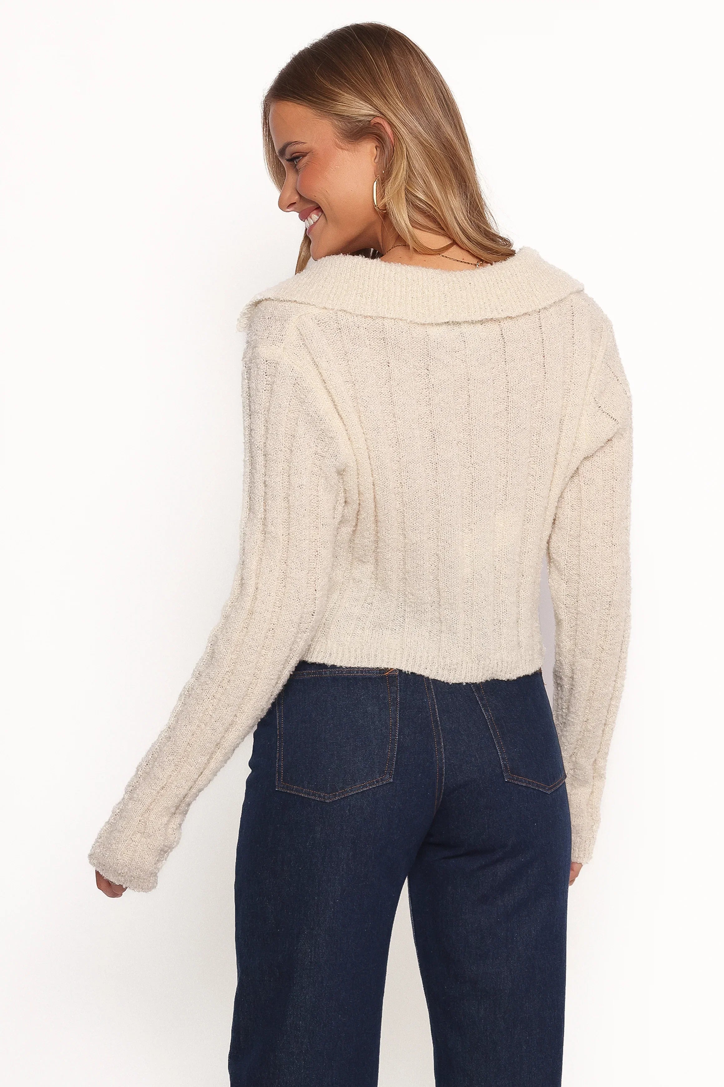 Romy Collar Knit Sweater Ecru
