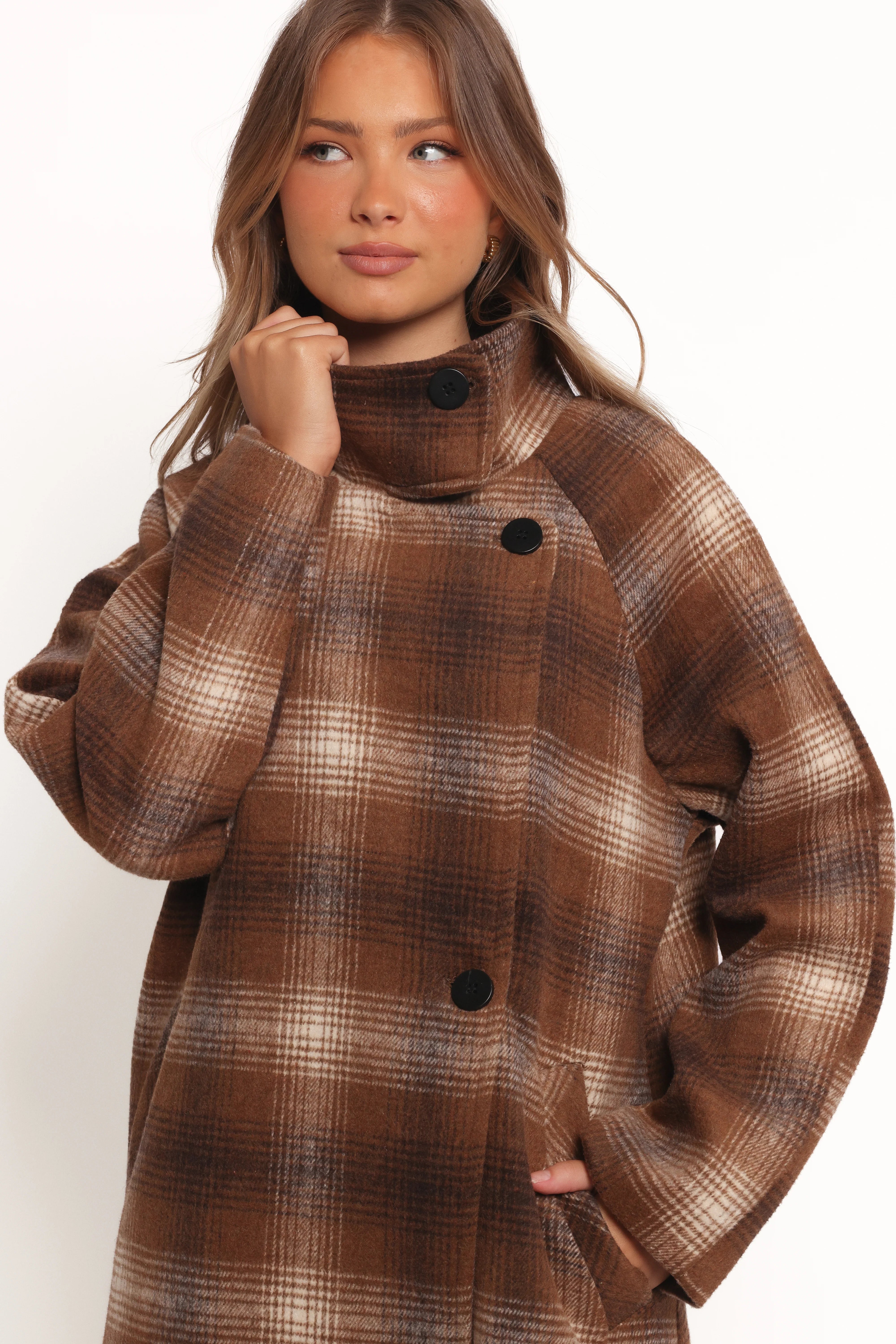 Maya Long Coat Brown Check