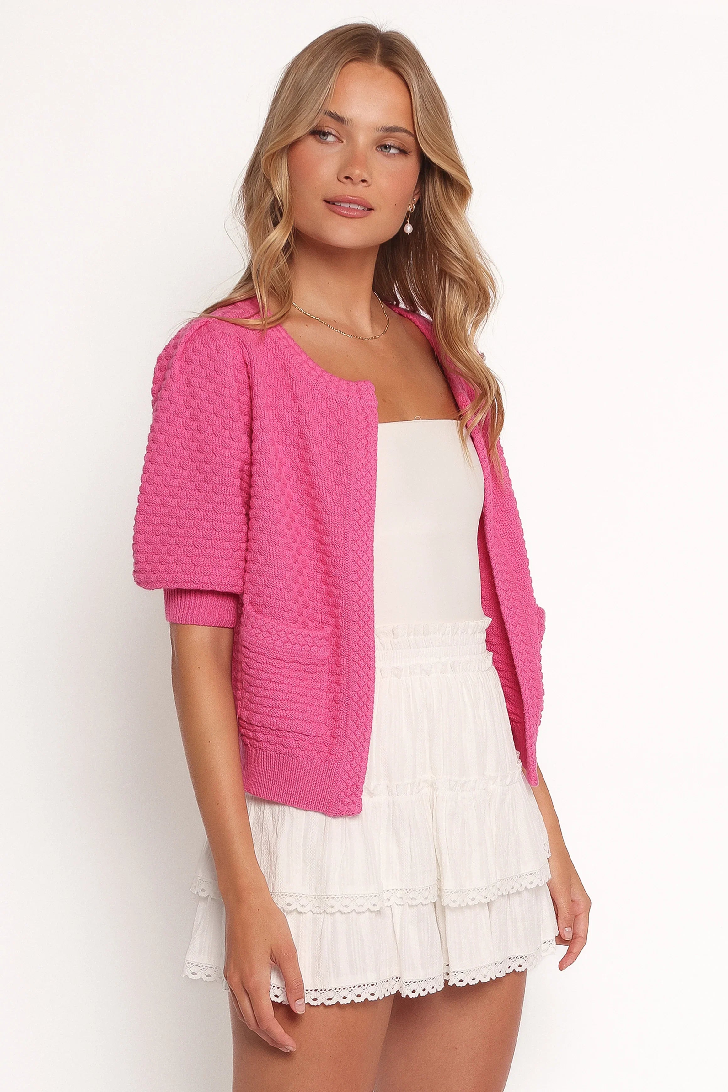 Greer Quarter Sleeve Cardigan Hot Pink