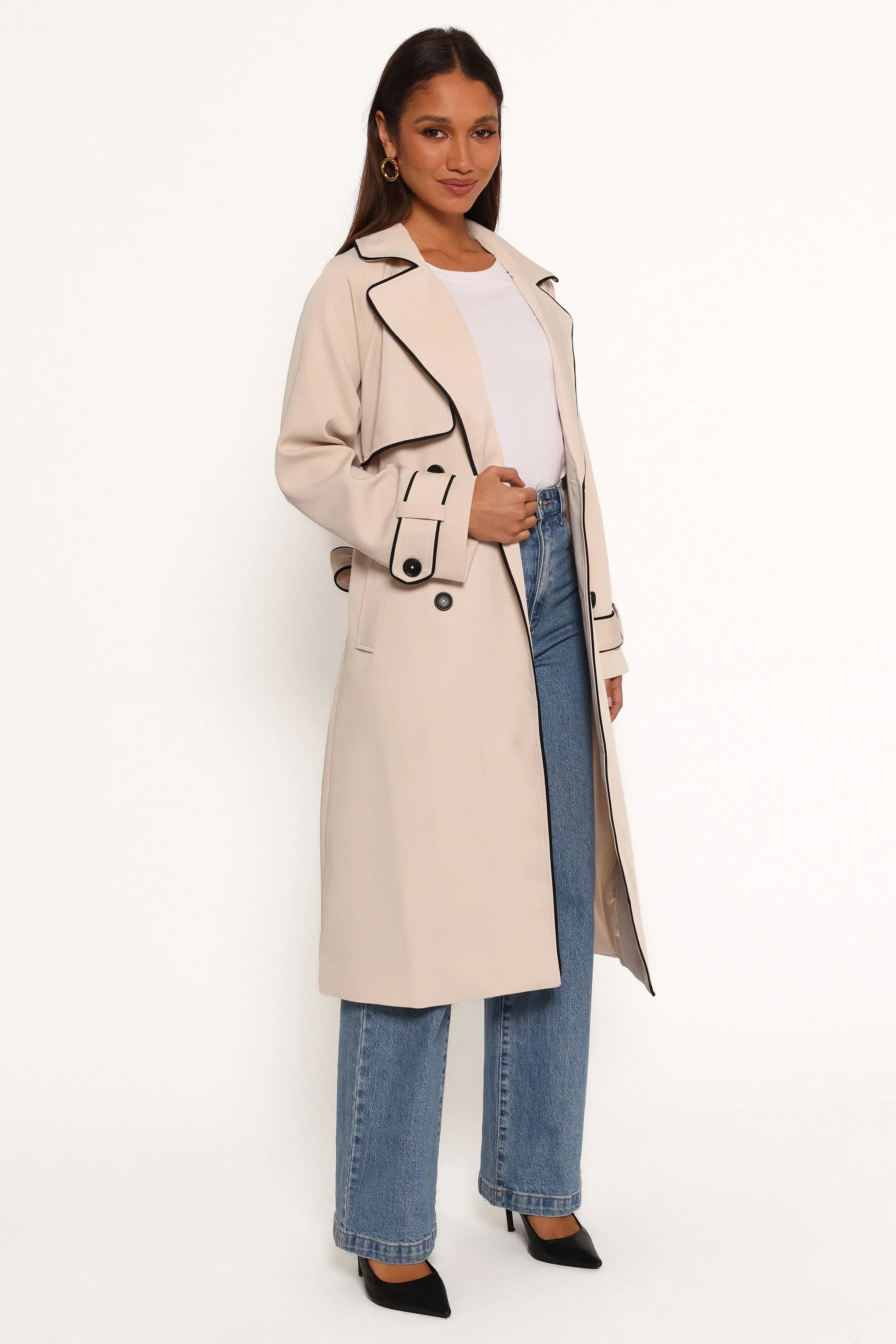 Cayenne Contrast Binding Trench Coat Beige