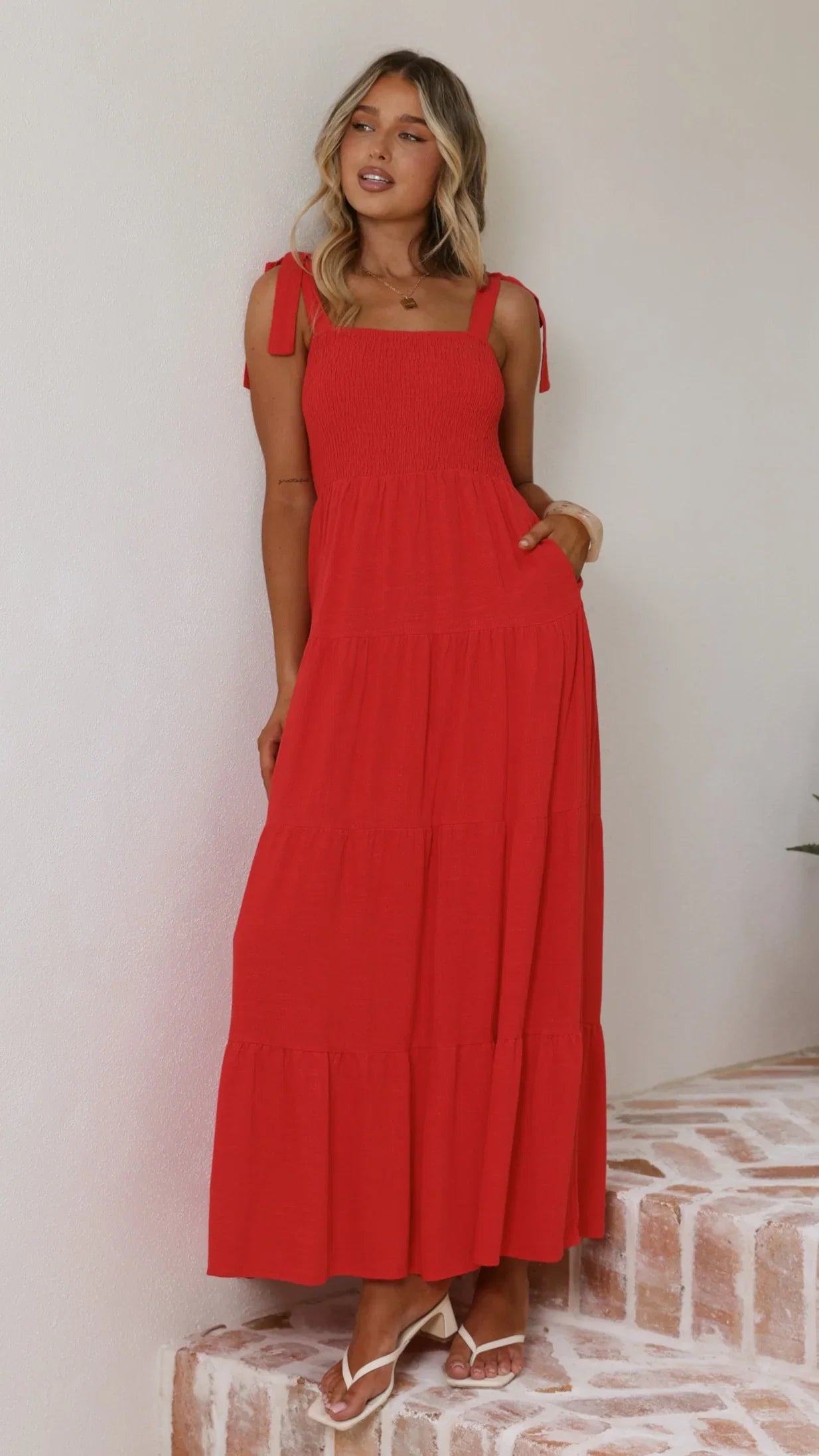 Carlina Tiered Maxi Dress Red