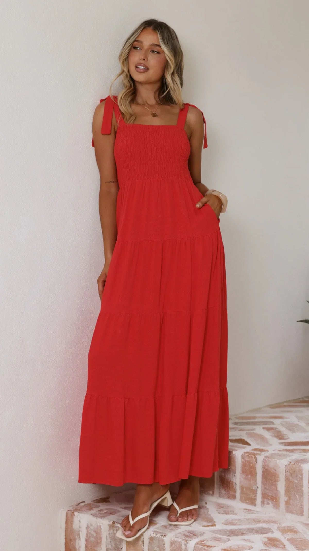Carlina Tiered Maxi Dress Red