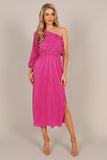 Pontee One Shoulder Pleated Midi Dress Orchid