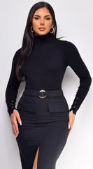 Gigi High Neck Long Sleeve Top Black