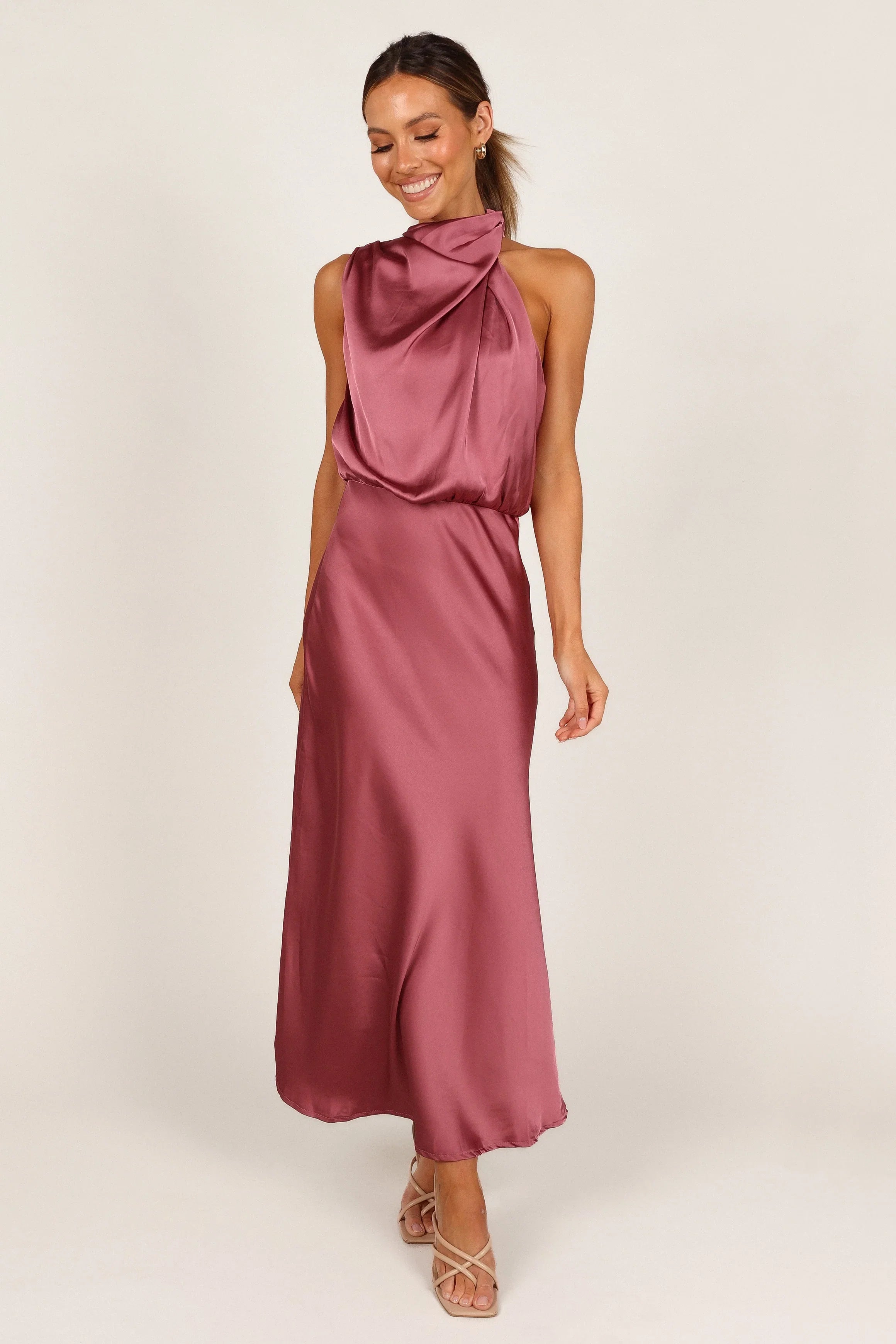 Anabelle Halter Neck Midi Dress Dusty Rose