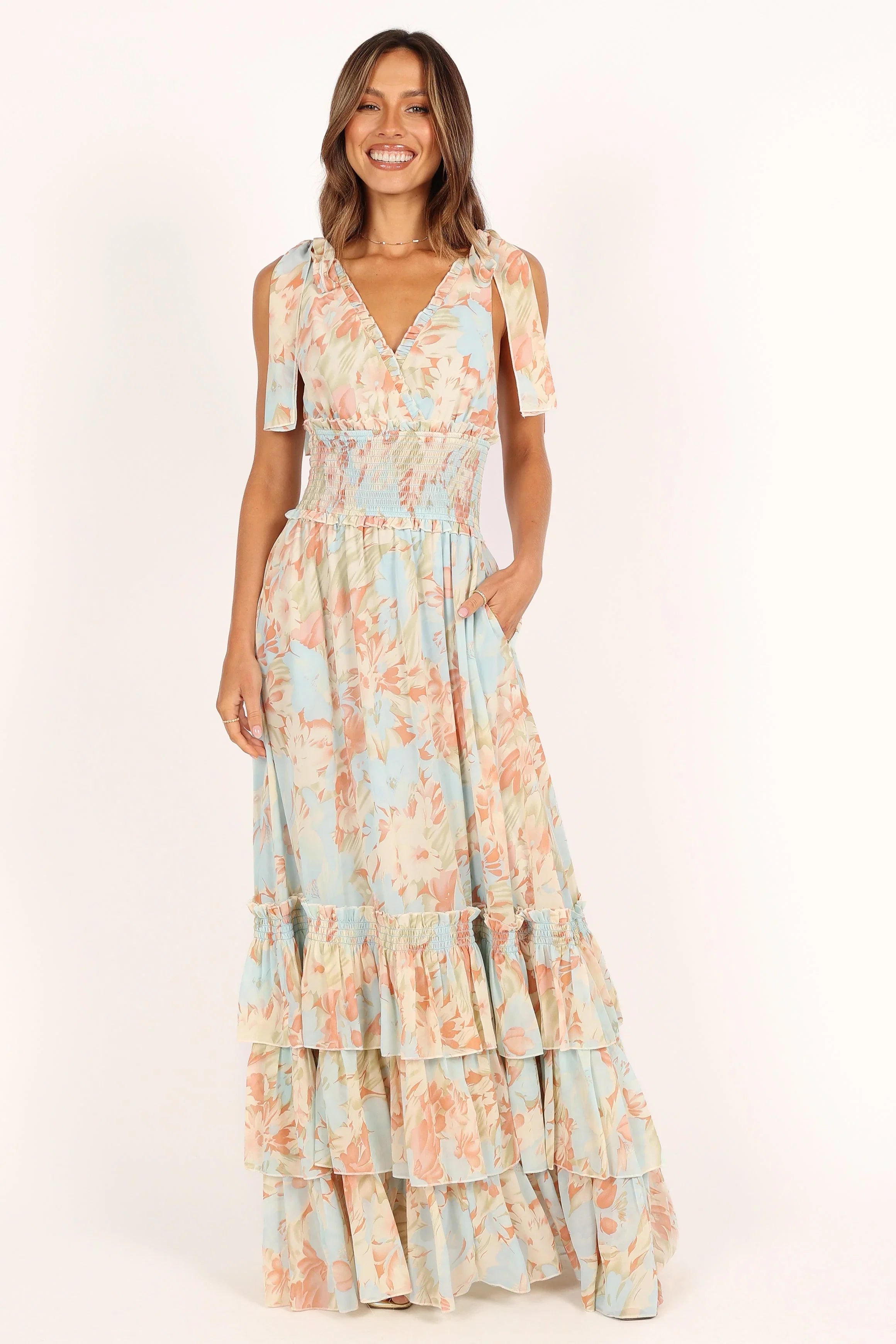 Christabel Tiered Maxi Dress Blue Floral