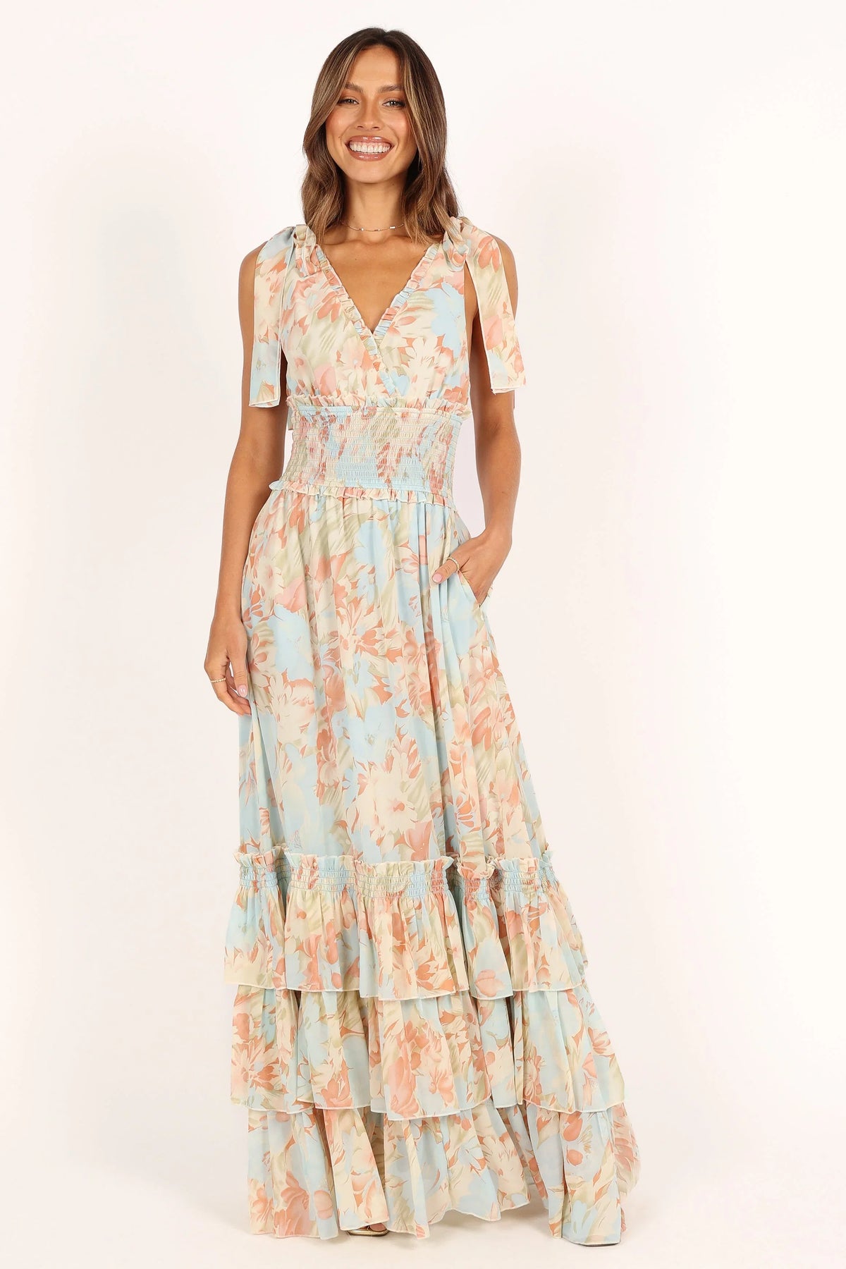 Christabel Tiered Maxi Dress Blue Floral