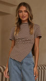 Tiarna Side Ruched Tee Brown White Stripe
