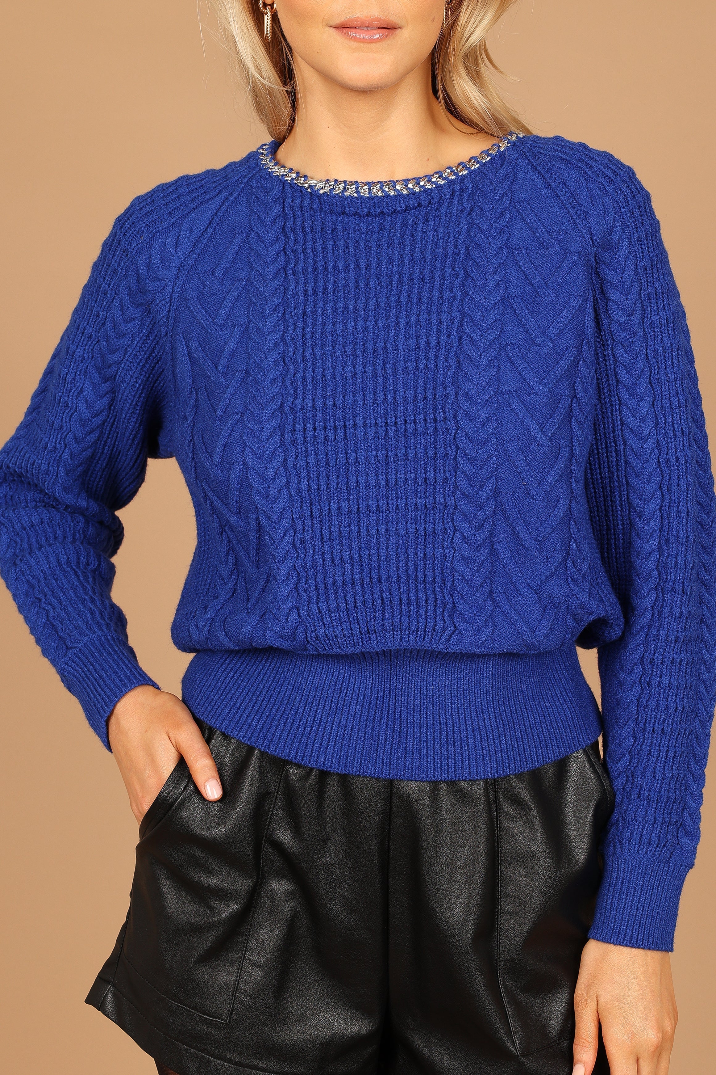 Liv Chain Detail Knit Sweater Blue