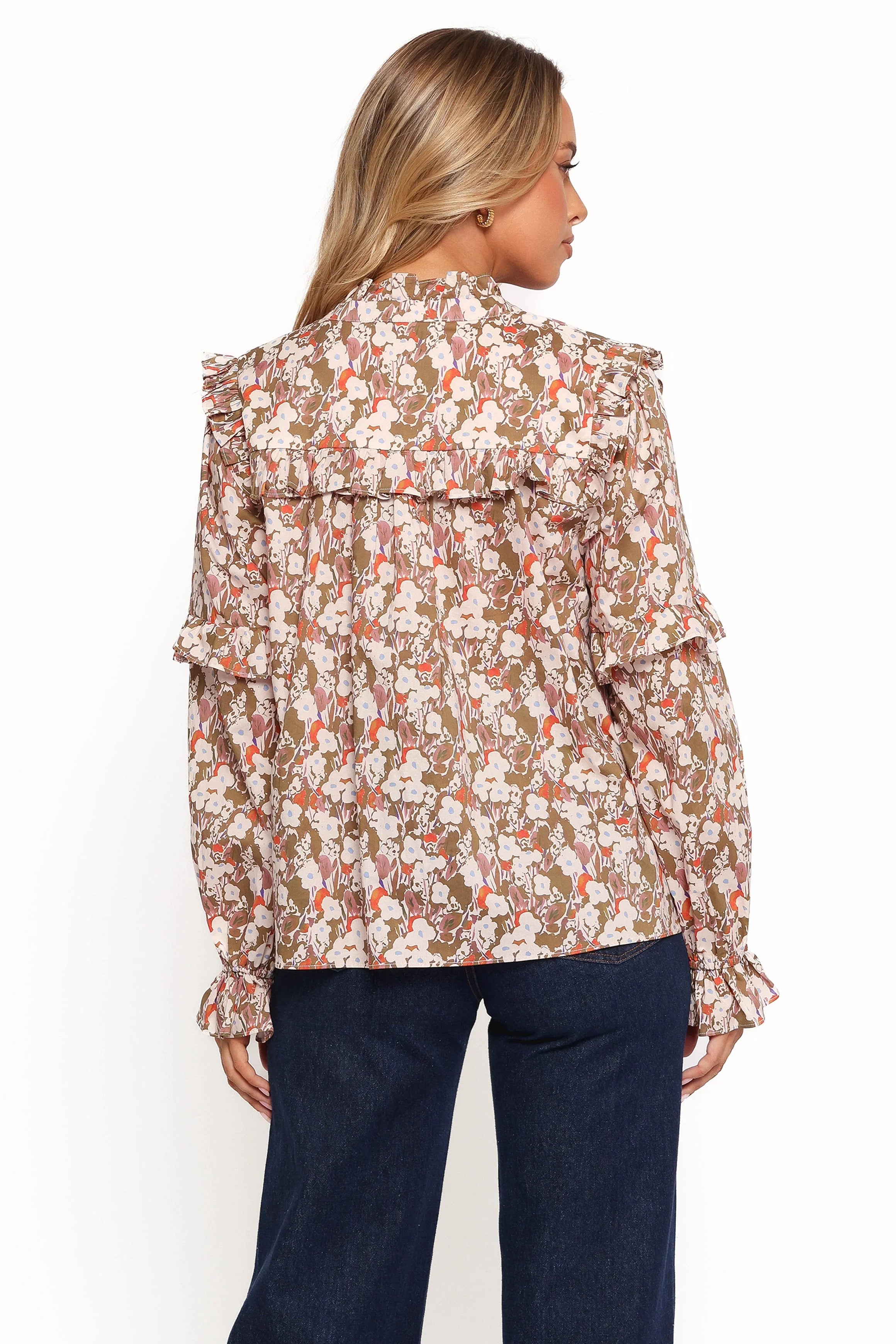 Selmah Long Sleeve Top Cream Olive Orange