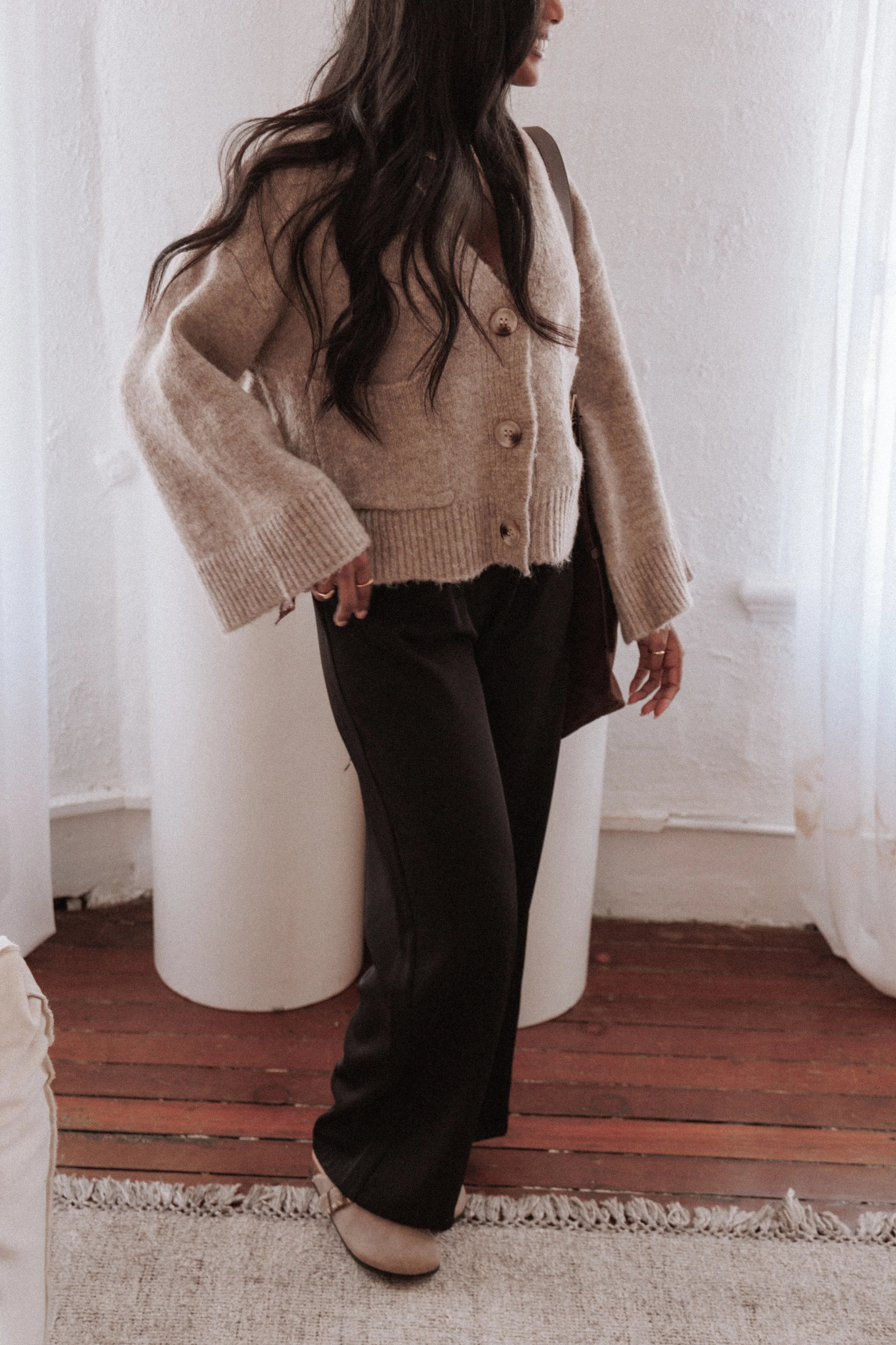 Fern Wide Sleeve Cardigan Mushroom
