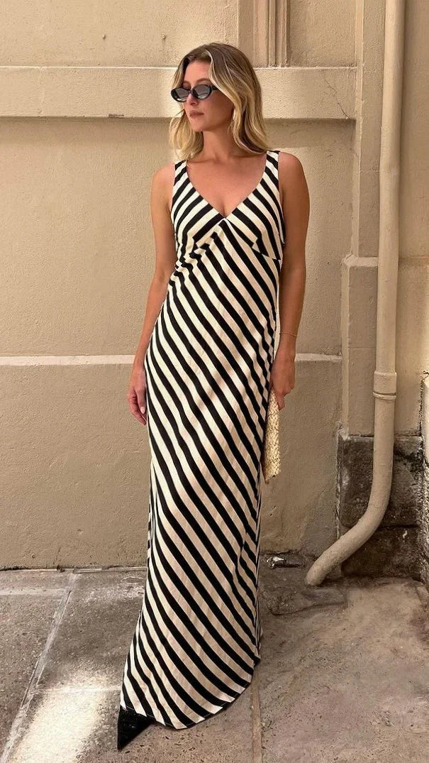 Ellery Maxi Dress Black Beige Stripe