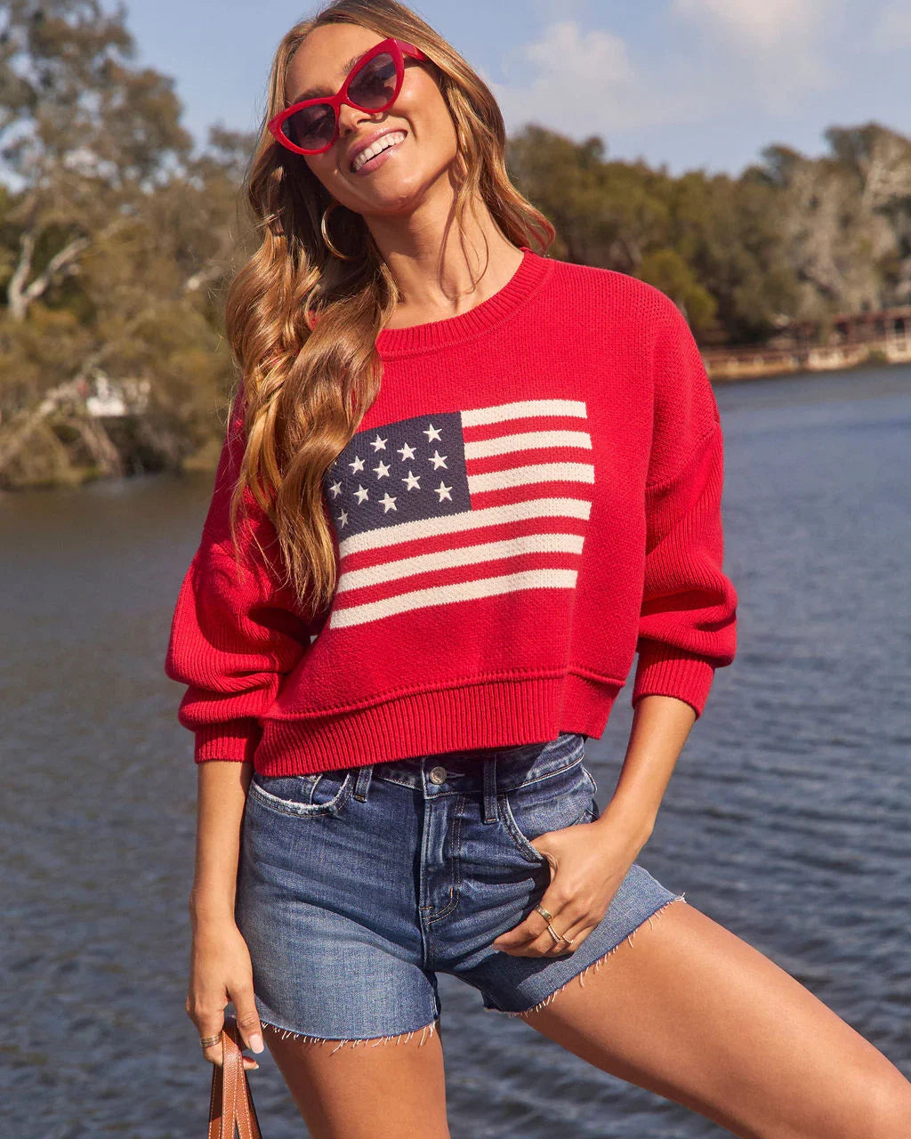 Elouise Cropped Flag Crewneck Sweater