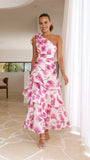 Odilie One Shoulder Maxi Dress Pink Floral