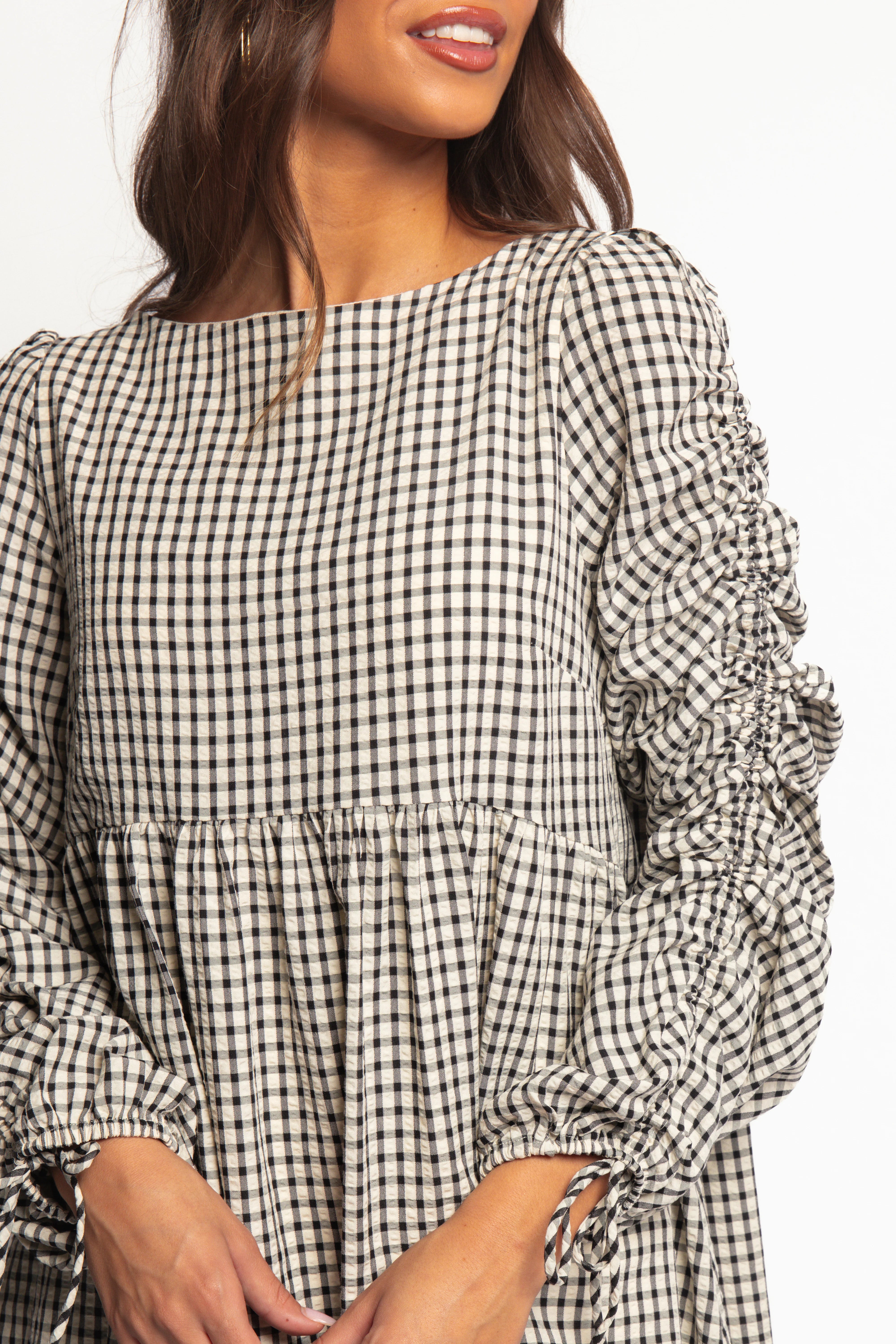Micaela Long Sleeve Mini Dress Black Gingham