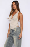 Heels And Hustle Cowl Neck Halter Top Stone