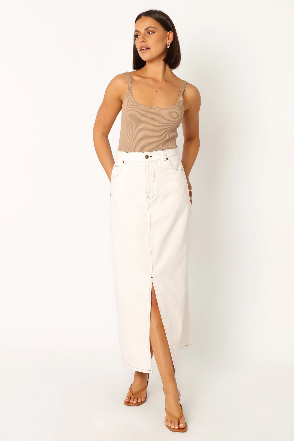 Rana Denim Midi Skirt White