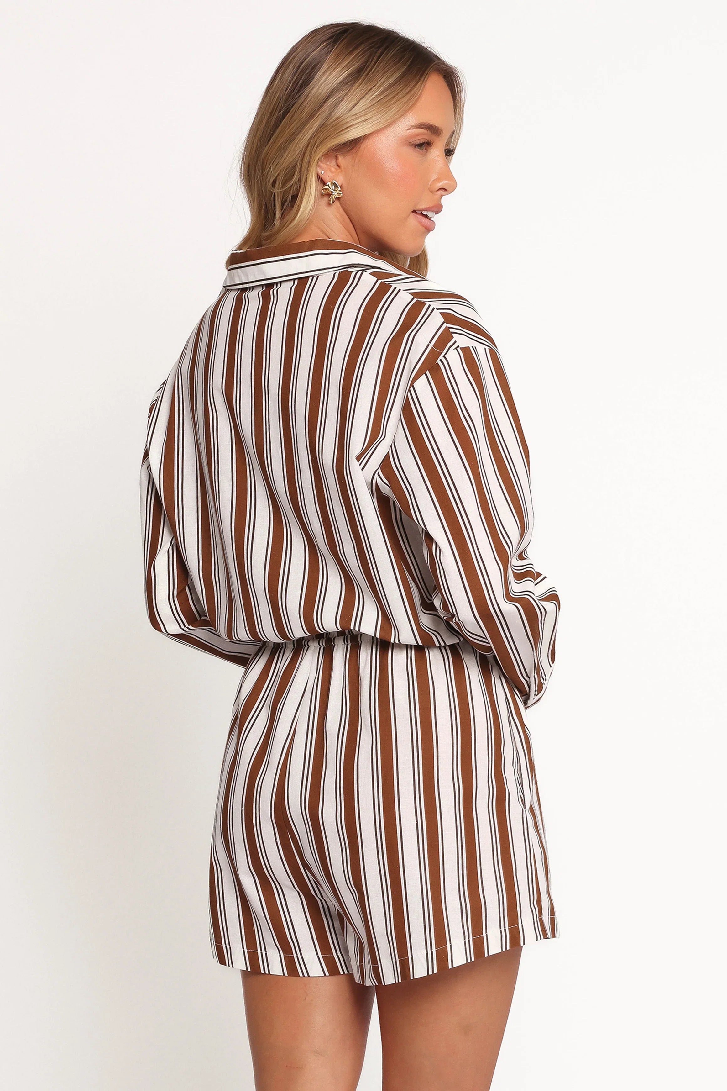 Beau Long Sleeve Romper Chocolate Stripe