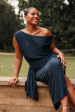 Santiago Off Shoulder Midi Dress Navy